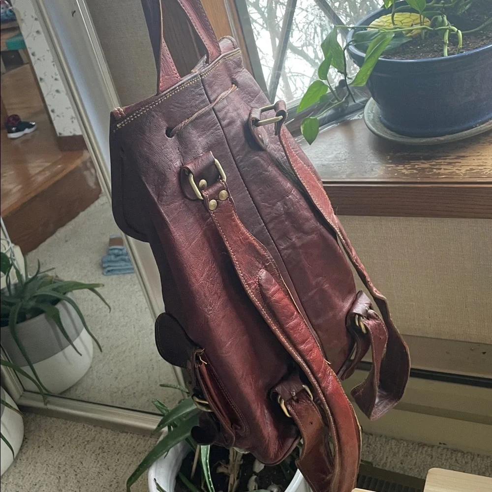 Vintage Genuine Leather Outdoors Adventure Hiking Backpack